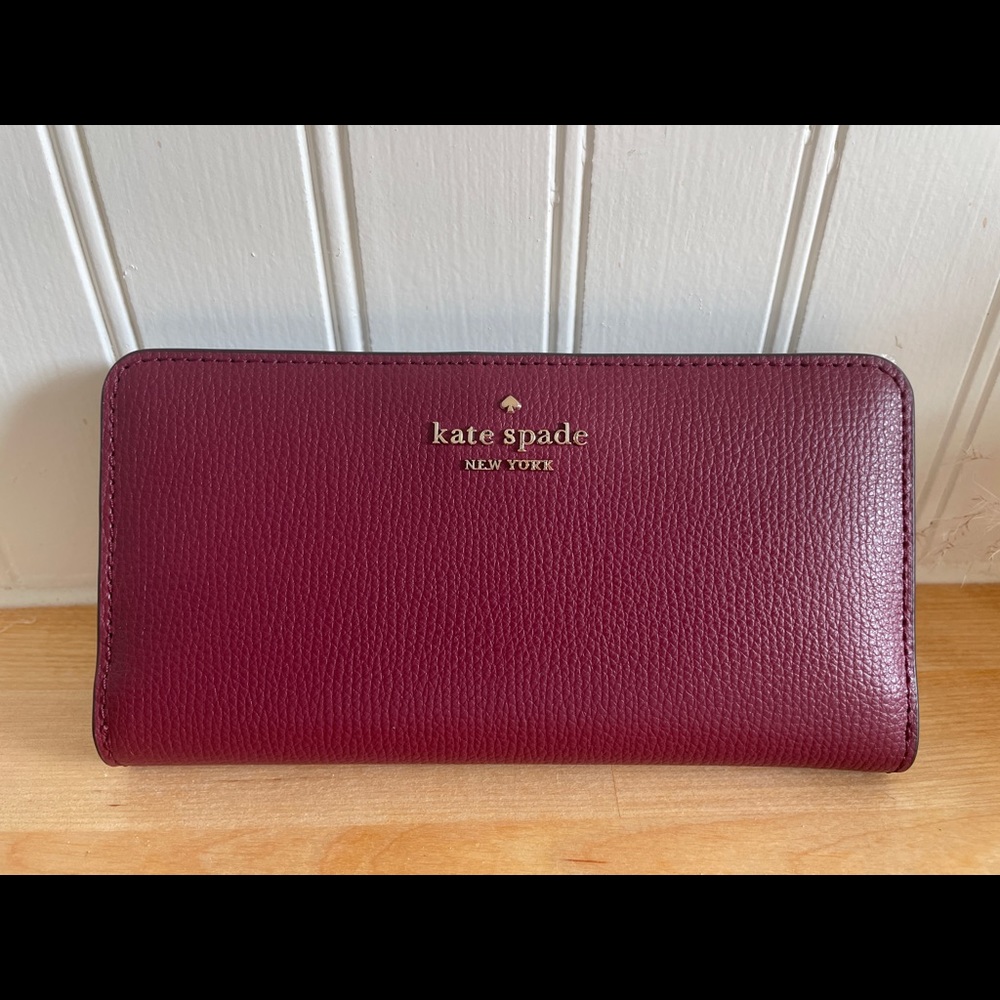 Kate Spade Darcy Large Slim Wallet in Blackberry Burgundy Leather
